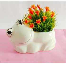 Frog Shape White Ceramic Pot